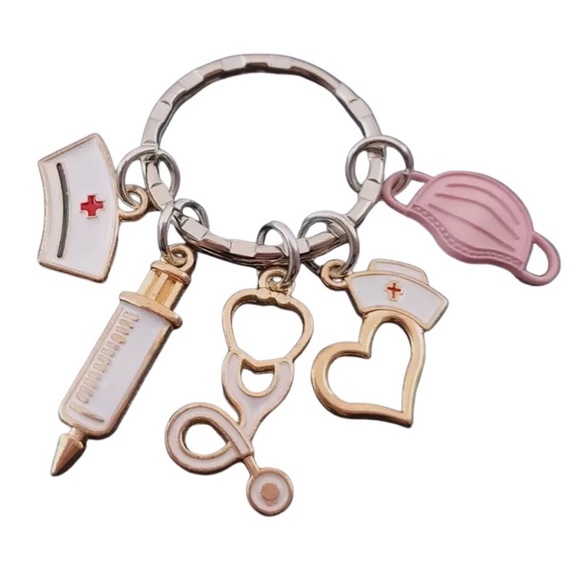 Nurses Keychain with Stethoscope, Nurses Cap & Pink Face Mask - Picture 13 of 16